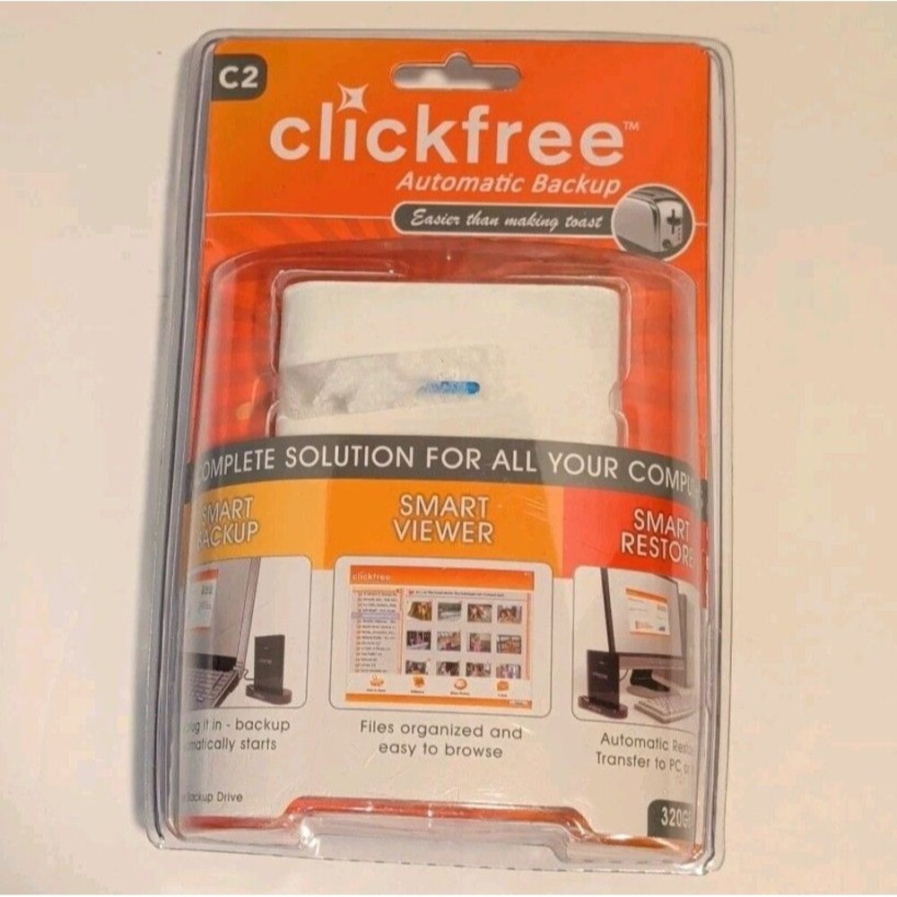 Clickfree C2 320GB External USB Hard Drive Automatic Backup SEALED New In Box